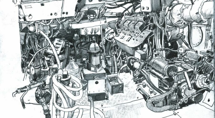 Œuvre de Benjamin Flao : illustration du moteur de la goélette tara