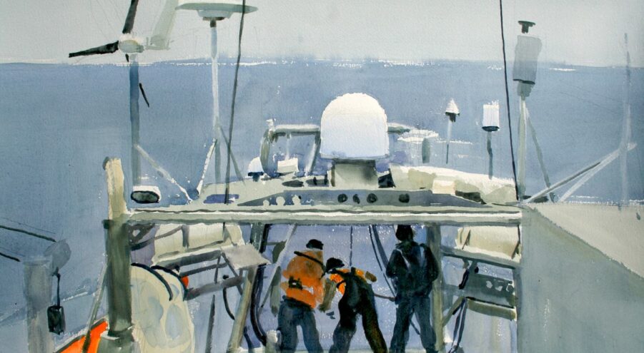 Œuvre de Rémi Hamoir : Aquarelle de la goélette tara en navigation