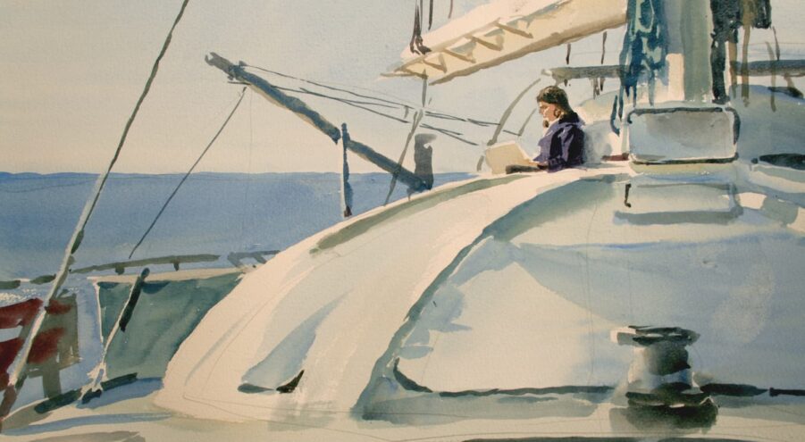 Œuvre de Rémi Hamoir : Aquarelle du pont de la goélette tara