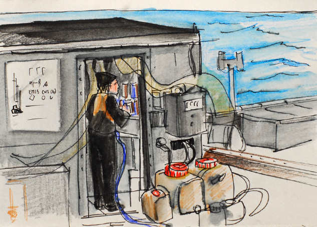 Œuvre de Stéphanie Januskiewicz: : illustration du dry lab à bord de tara