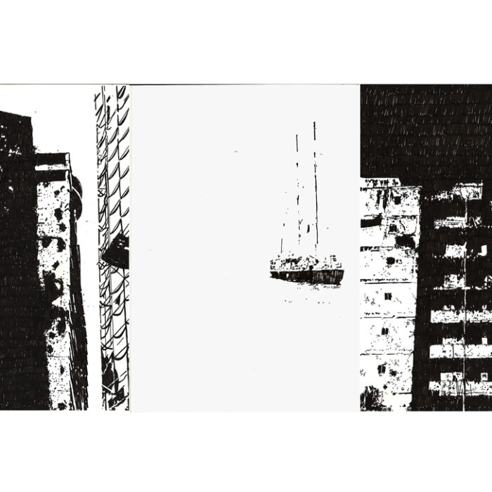 Représentation de la pression sur le littoral à Beyrouth, œuvre Triptyque Beirut par d'Emmanuel Régent.