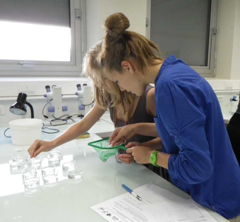 Deux élèves travaillant dans un laboratoire.