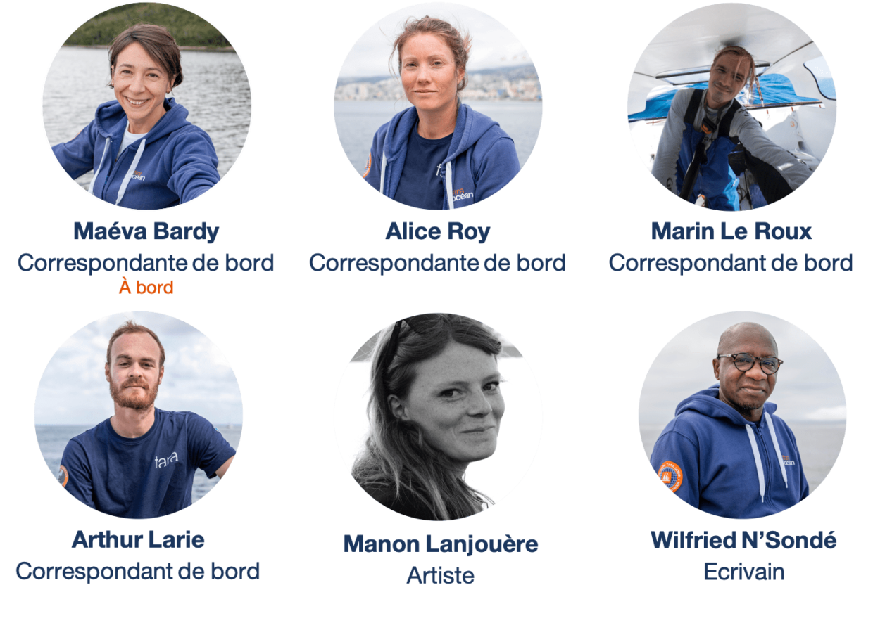 Equipe d'artistes et correspondants de bord sur Tara