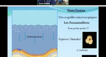 Bruno Malaizé, enseignant-chercheur à l’Université de Bordeaux, présente aux élèves comment reconstituer les climats du passé à partir de micro-organismes ayant vécu il y a des milliers d’années !