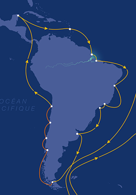 Carte de la mission Microbiomes : panache de l'Amazone