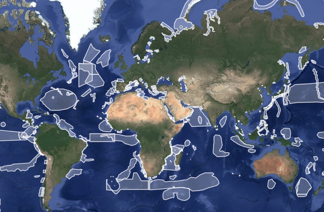 Cartographie des zones répondant aux critères EBSAs. carte intéractive Source: Convention on Biological Diversity, 2024