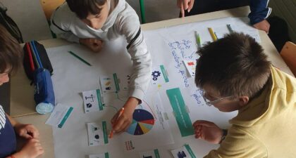 Elèves travaillant sur la fresque plastique